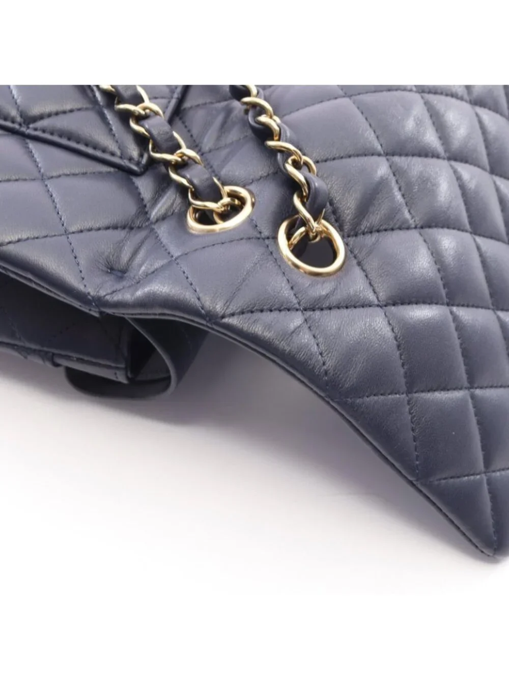 Chanel Shoulder Bag Quilted Double Flap Navy Lambskin Chain